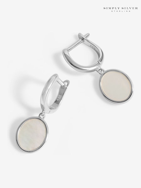 Simply Silver Silver Tone 925 Mother Of Pearl Oval Hoop Earrings (F38820) | €58