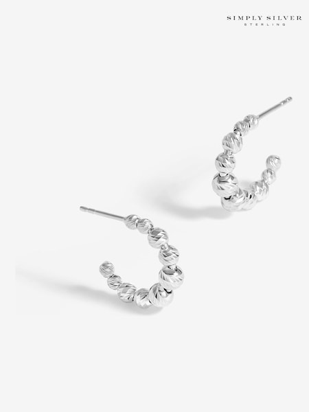 Simply Silver Silver Tone 925 Polished And Beaded Hoop Earrings (F38823) | AED233