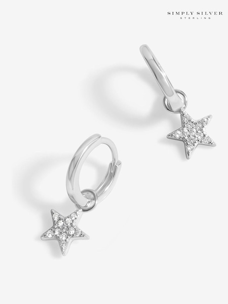 Simply Silver Silver Tone 925 Pave Star Huggie Hoop Earrings (F38824) | €32