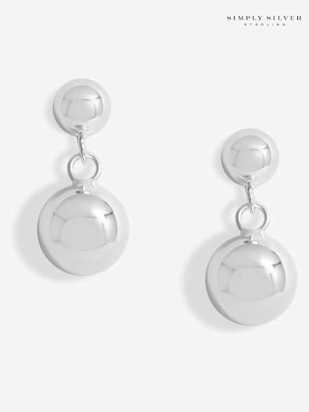 Simply Silver Silver Tone 925 Polished Orb Double Drop Stud Earrings (F38825) | €37