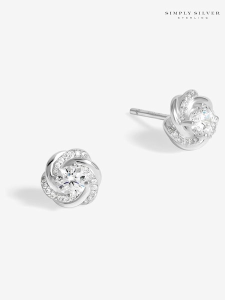 Simply Silver 925 Polished And Cubic Zirconia Knot Stud Earrings (F38826) | kr630
