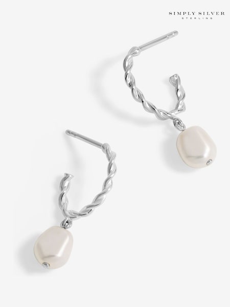 Simply Silver 925 Polished twist and Pearl Hoop Earrings (F38830) | €55