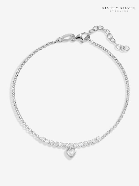 Simply Silver Silver Tone 925 Cubic Zirconia Mini Tennis Heart Bracelet (F38831) | €44
