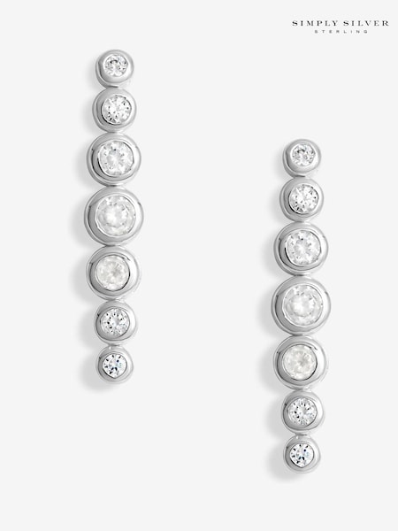 Simply Silver Silver Tone 925 Cubic Zirconia Graduated Tennis Drop Earrings (F38833) | €44