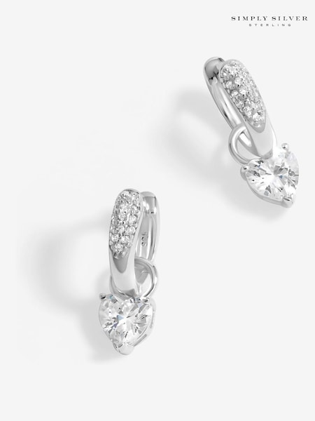 Simply Silver Silver Tone 925 Cubic Zirconia Heart Hoop Earrings (F38834) | €51