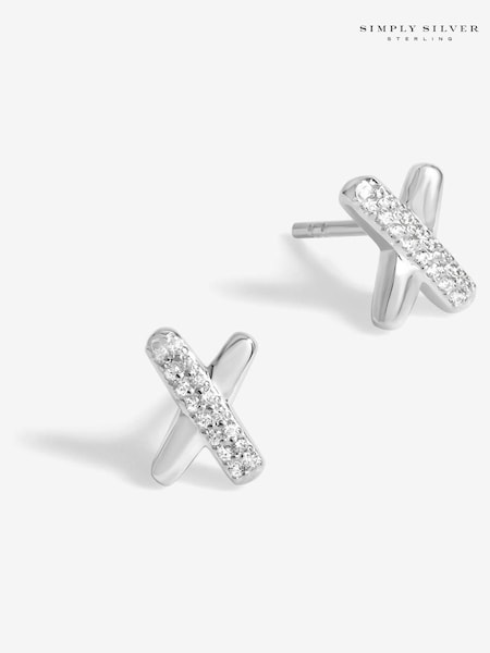 Simply Silver Silver Tone 925 Polished And Crystal Kiss Stud Earrings (F38838) | €32
