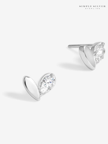Simply Silver Silver Sterling 925 Polished and Crystal Heart Stud Earrings (F38841) | €25