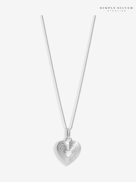 Simply Silver Silver Tone 925 Ridged Cubic Zirconia Heart Pendant (F38843) | €44