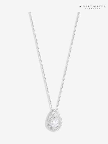 Simply Silver Silver Tone 925 Cubic Zirconia Pear Double Halo Pendant (F38850) | €44