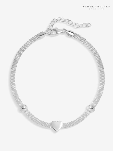 Simply Silver Sterling 925 Polished Mesh Station Heart Bracelet (F38852) | 64 €