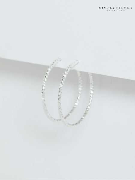 Simply Silver Sterling 925 Polished Diamond Cut Large Hoop Earrings (F38854) | ‏151‏₪
