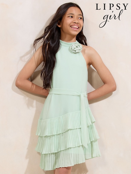 Lipsy Mint Green Halter Corsage Tiered Occasion Dress (7-16yrs) (F38928) | €62 - €70