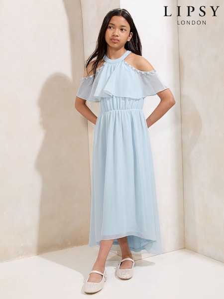 Lipsy Blue Cold Shoulder Embellished Occasion Dress (7-16yrs) (F38935) | €56 - €66