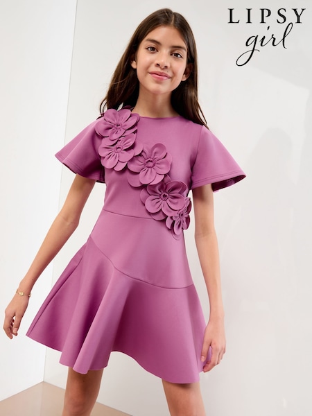 Lipsy Purple Scuba 3D Corsage Dress (5-14yrs) (F38949) | €51 - €60