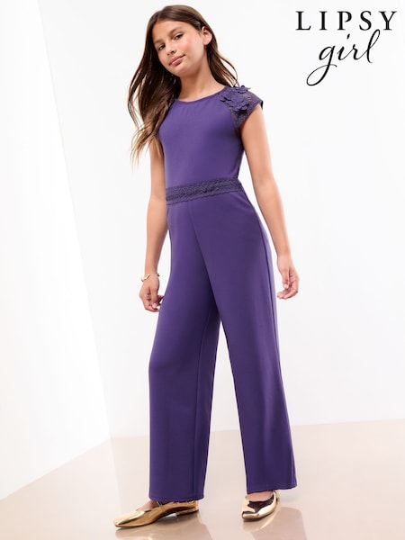 Lipsy Cobalt Blue Scuba 3D Lace Occasion Jumpsuit (5-16yrs) (F38955) | €74 - €85
