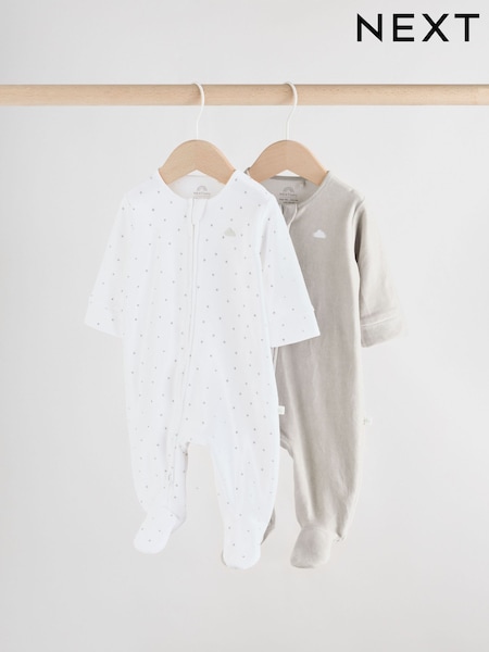 Grey Velour Two Way Zip Baby Sleepsuits 2 Pack (0-2yrs) (F40049) | €30 - €33