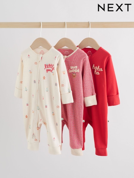 Rot - Baby Christmas Sleepsuits 3 Pack (0mths-3yrs) (F40053) | 28 € - 31 €