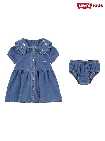 Levi's® Blue Embroidered Collar Denim 100% Cotton Dress With Knickers (F40109) | €50