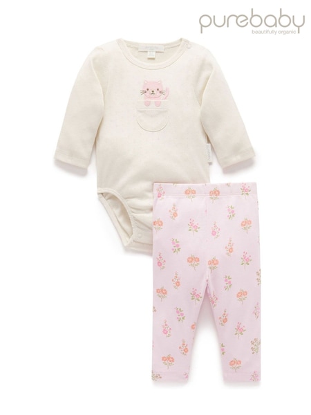 Purebaby Pink 100% Cotton Bodysuit and Leggings Set 2 Piece (F40118) | €47