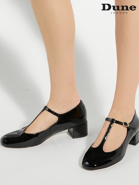 Dune London Black Believable T-Bar Maryjane Low Block Heels (F40138) | €108