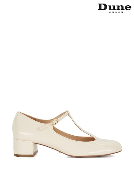 Dune London Cream Believable T-Bar Maryjane Low Block Heels (F40143) | €108