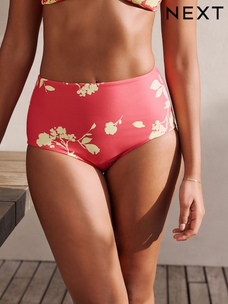 Pink/Lime Floral Print High Waist Bikini Bottoms (F40173) | R$ 155