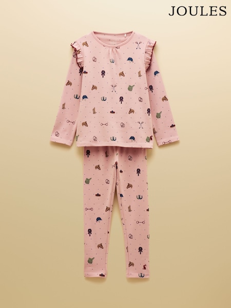 Joules Girls' Kipwell Pink Long Sleeve Pyjama Set (F40186) | R$ 215 - R$ 275