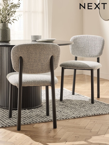 Set of 2 Oyster & Black Chunky Texture Peyton Dining Chairs (F40214) | €295