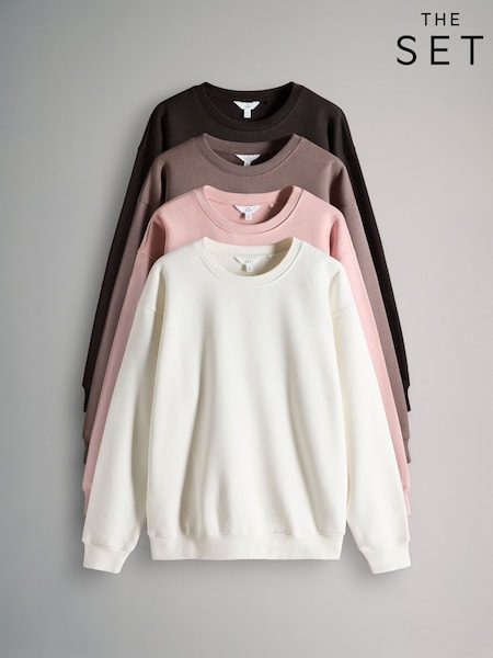The Set Chocolate Brown/Taupe Brown/Dusty Pink/Cream 4 Pack Relaxed Crew Neck Sweatshirt (F40242) | €53