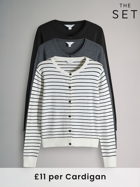 The Set Black/Grey/Stripe 3 pack Fine Knit Button Cardigans (F40253) | €47