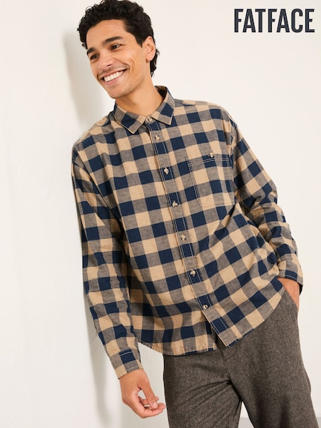 FatFace Navy Long Sleeve Relaxed Buffalo Check Shirt (F40273) | AED288