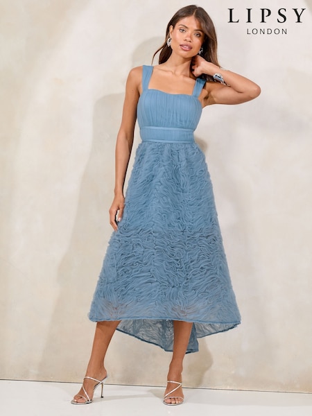 Lipsy Blue Premium Textured 3D Skater Prom Midi Dress (F40279) | €222