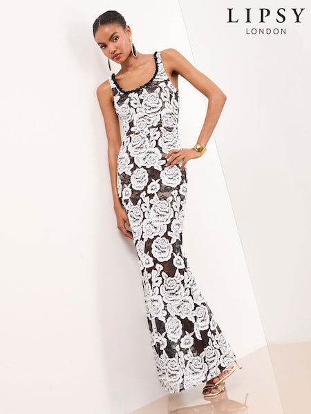 Lipsy Premium 3D Rose Embriodered Maxi Dress (F40280) | R$ 1.580