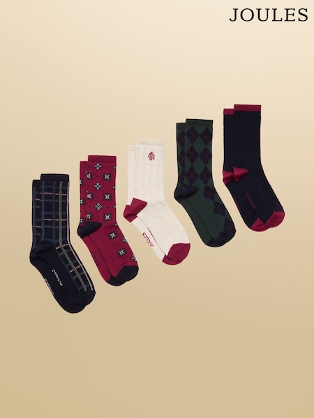 Joules Everyday Navy Heritage 5 Pack Ankle Socks (F40292) | €26