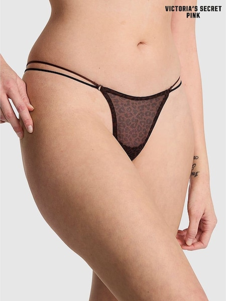 Victoria's Secret PINK Brown Leopard Mini Scoop Thong Logo Mesh Knickers (F40303) | €10.50