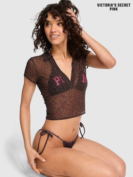Victoria's Secret PINK Brown Leopard Mesh Cover Up Crop Top (F40322) | €30