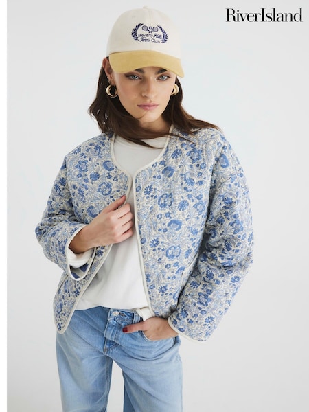River Island Reversible Floral Stripe Quilted Jacket (F40332) | ‏246‏₪