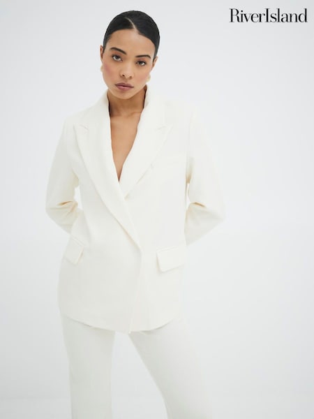 שמנת - River Island Oversized Double Breasted Blazer (F40338) | ‏347‏₪