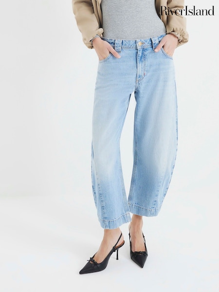 Голубой - River Island Seamed Barrel Jeans (F40344) | €60