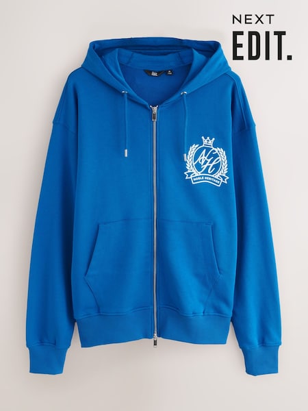 Blue EDIT Graphic Print Zip Through 100% Cotton Hoodie (F40346) | €45