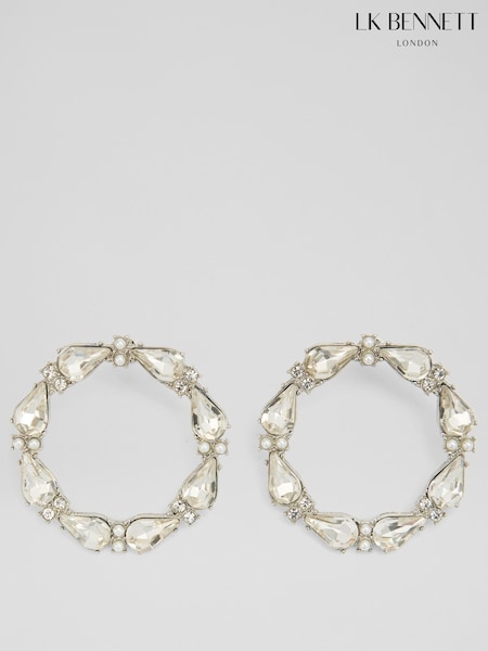 LK Bennett Cream Freya Clear Crystal & Rhodium Plating Statement Circle Stud Earrings (F40397) | ₪246