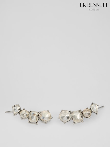 LK Bennett Cream Tally Clear Crystal & Rhodium Plating Ear Climber Set (F40409) | R$ 385