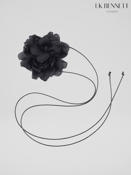 LK Bennett Black Flora Corsage Neck Tie Belt (F40415) | ₪246