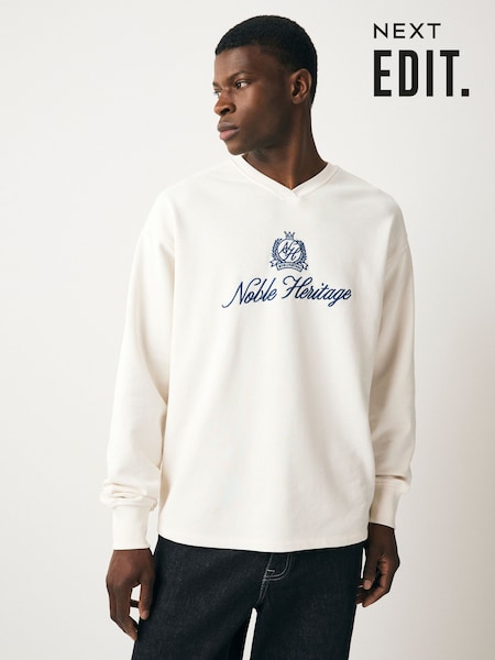 Ecru EDIT Graphic V-Neck 100% Cotton Sweatshirt (F40436) | R$ 325