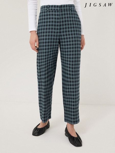 Jigsaw Blue Dale Linen Check Trousers (F40609) | €207