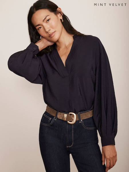 Mint Velvet Blue Long Sleeve Blouse (F40618) | AED402