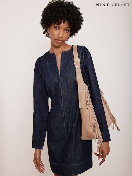 Mint Velvet Blue Denim Puff Sleeve 100% Cotton Mini Dress (F40624) | €172