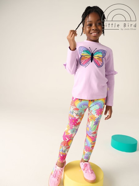 Little Bird by Jools Oliver Lilac Purple Long Sleeve T-Shirt with Tiered Ruffle Sleeve and Leggings Set (F40641) | 109 QAR - 148 QAR
