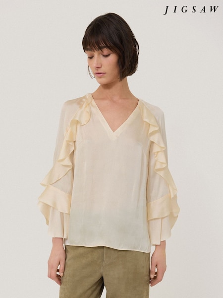 Cream - Jigsaw Satin Fluid Frill Top (F40690) | 152 €