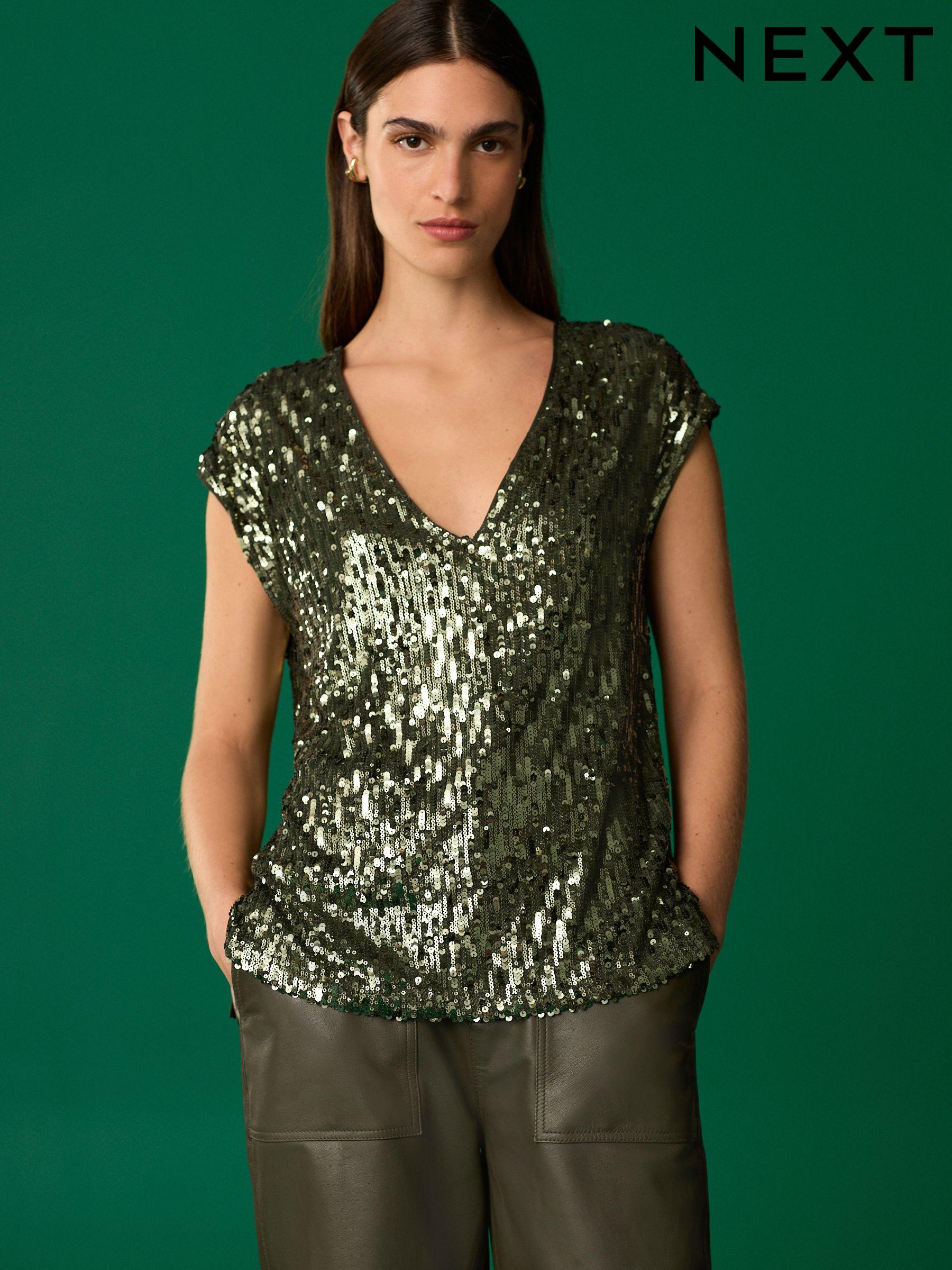 Women s Tall T Shirts Sequin V Neck Tops Next Oman